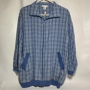 Adolfo Sport Mens L Blue Plaid Full Zip Lightweight Jacket New